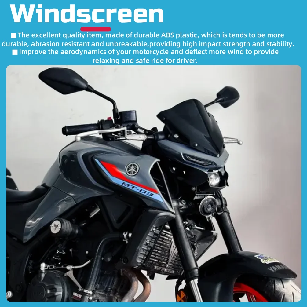 For MT 03 25 Windshield For Yamaha MT-03 2020-2025 2024 MT03 MT25 Windscreen Motorcycle Wind Deflector Shield Screen Accessories