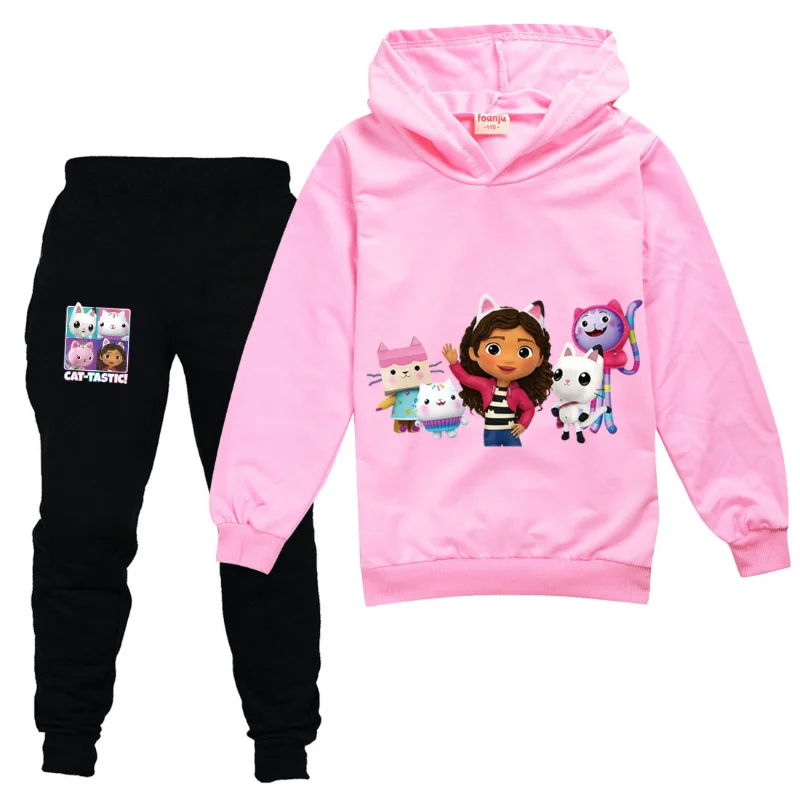 2 Stück Gabby Doolhouse Kinder Langarm Hoodies Jogginghose Kawaii Kleinkind Mädchen Gabbys Katzen Kleidung Teen Jungen Hülsen-Turnschuhe Geschenk