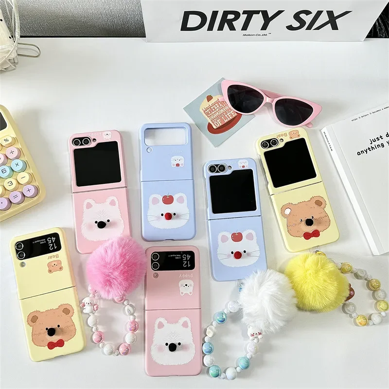 

Bear Dog Cat Phone Case for Samsung Galaxy Z Flip 6 5 4 3 Protective Back Cover for ZFlip4 ZFlip5 ZFlip6 Case