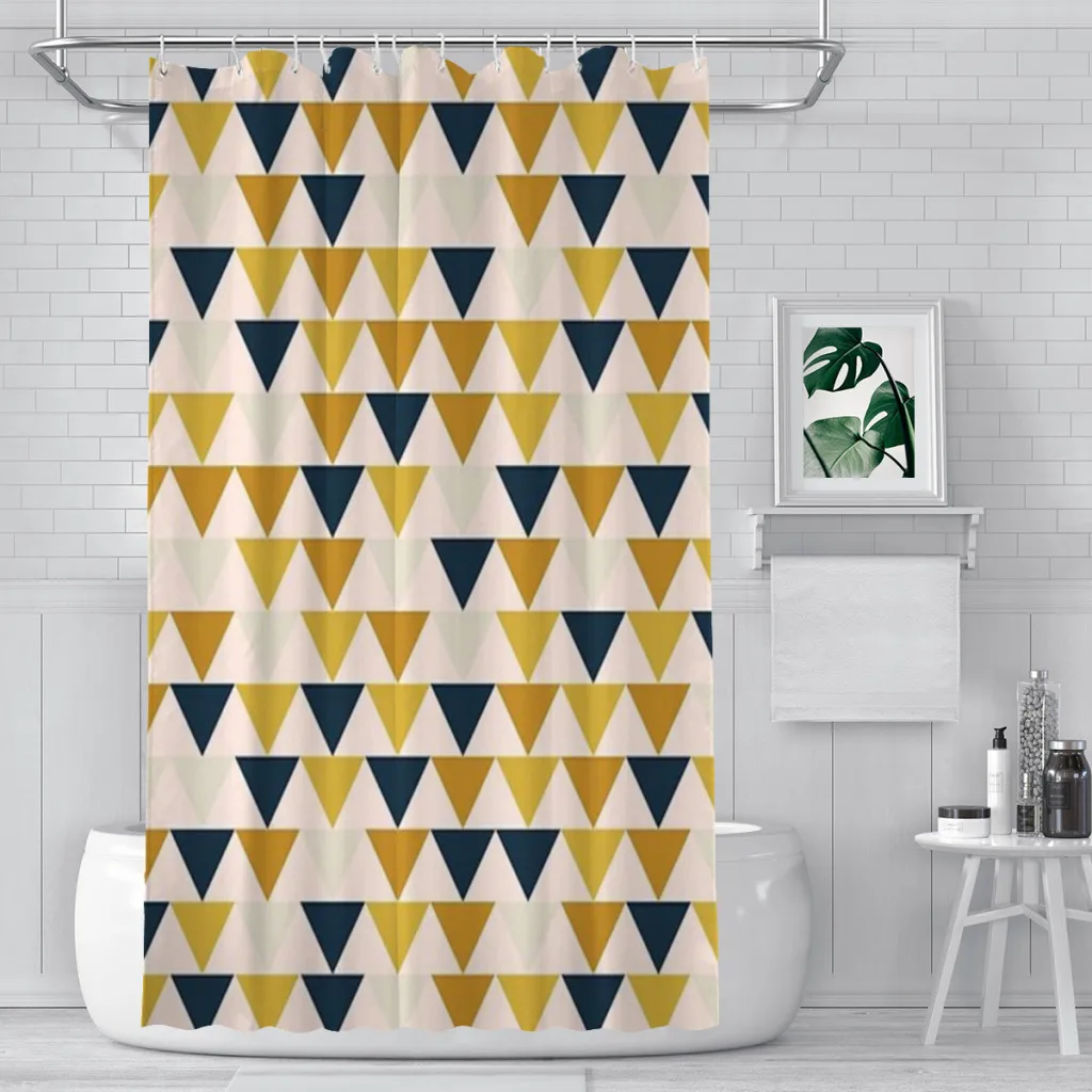 Shower curtain Bathroom  Arrow Pattern in Mustard Yellows, Navy Blue, and Blush Tones. Minimalist Geometric decor