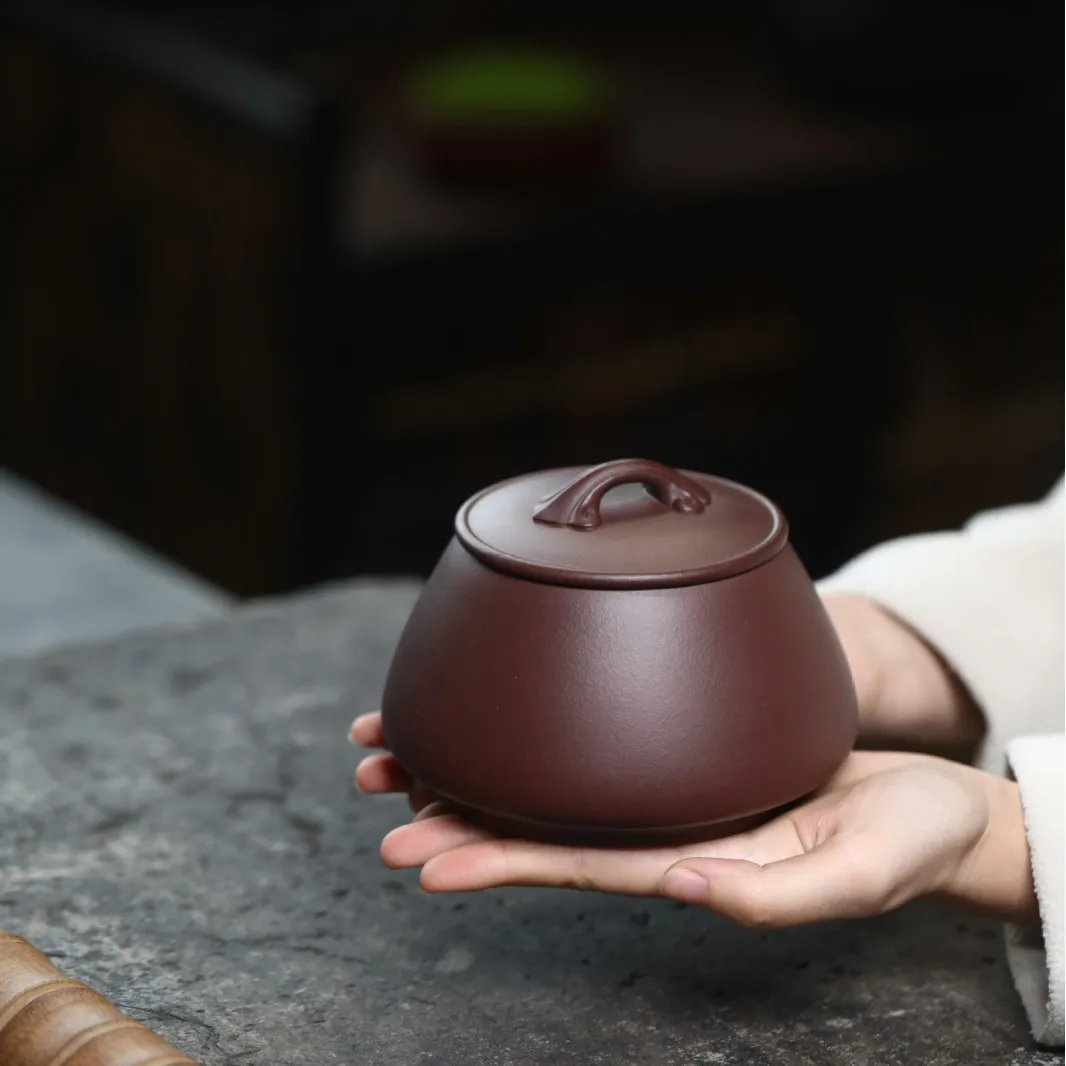

Ruyi Stone Canister, Handmade Small Pu'er Tea Storage Jar, Home Use Purple Clay Premium Chinese Retro Style