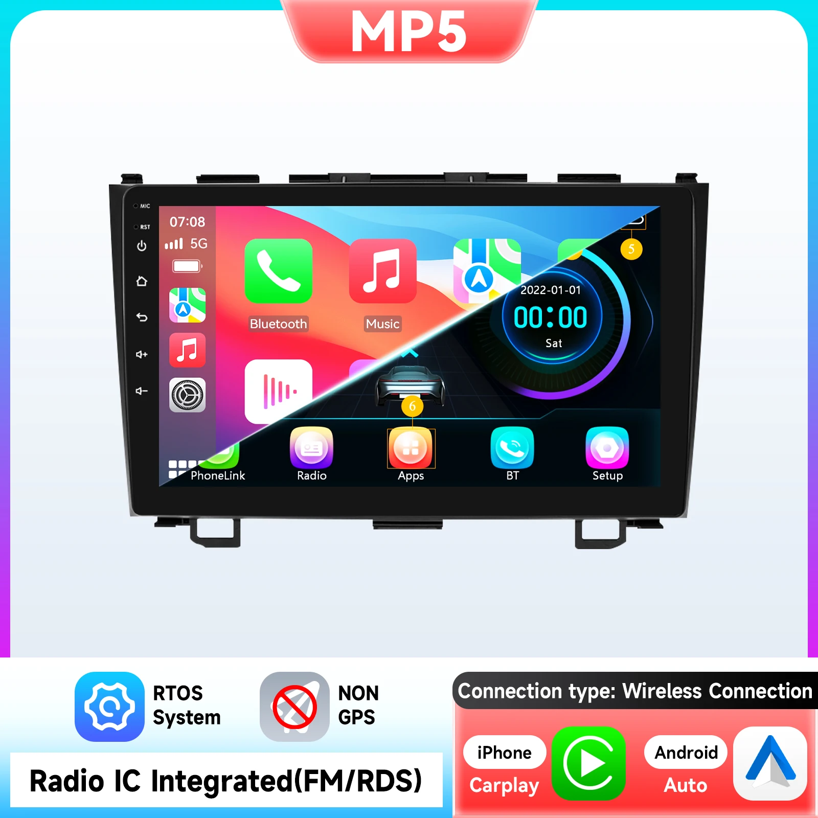 9 "Algpo 2Din Android14 Autoradio voor Honda CRV CR-V 2007-2011 4G BT CarPlay Android Auto RDS DSP GPS Snapdragon 6115 360 ° CAM