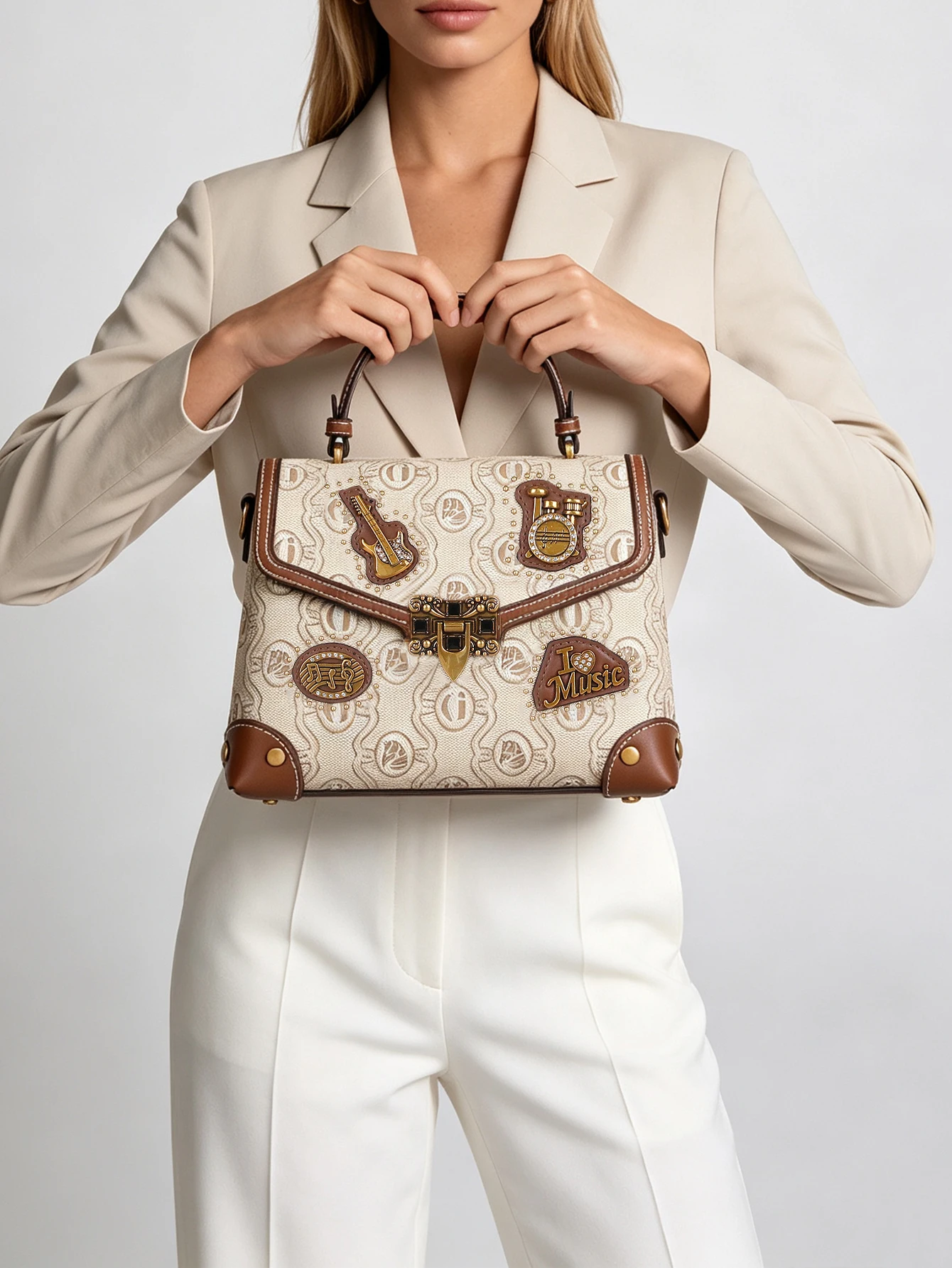 2026 Fashion niche Design Y2K Spice Girl Rivet Bag Exquisite Heavy Industry Badge Finalize the Design Handbag Retro Printing Col