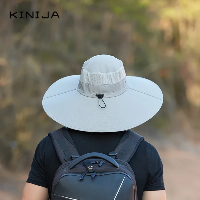 Men 15cm Wide Large Brim Sun Hat Bucket Hat Quick Drying UV Protection Fishing Hat Summer New Outdoor Waterproof Fisherman Cap