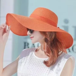 wide brim Straw Fedora Hat for Women Wholesale straw hat visor vacation beach hat sun hat summer French retro topper