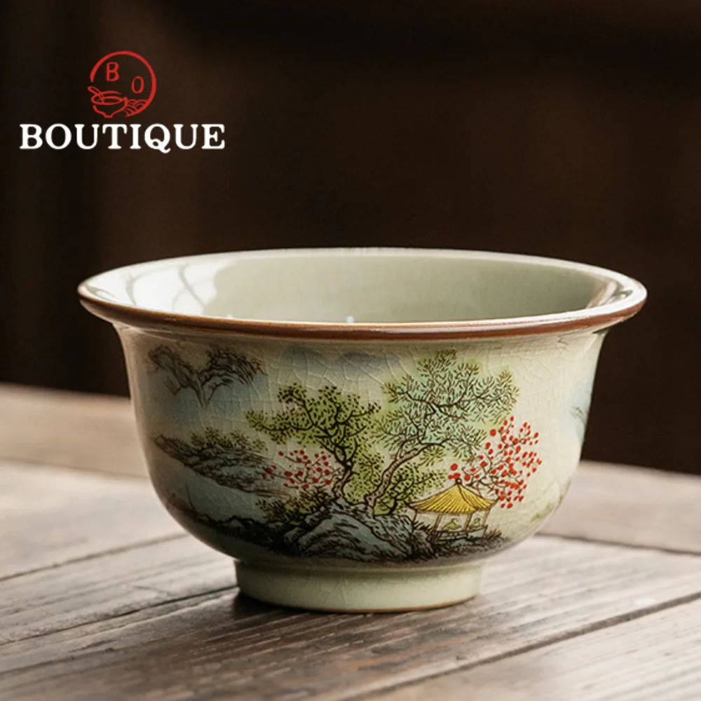 Jingdezhen Old Pottery Clay Teacup Luxury Water Jug Landscape Painting Master Cups Smelling Cup Drinkware Equipment Decoration