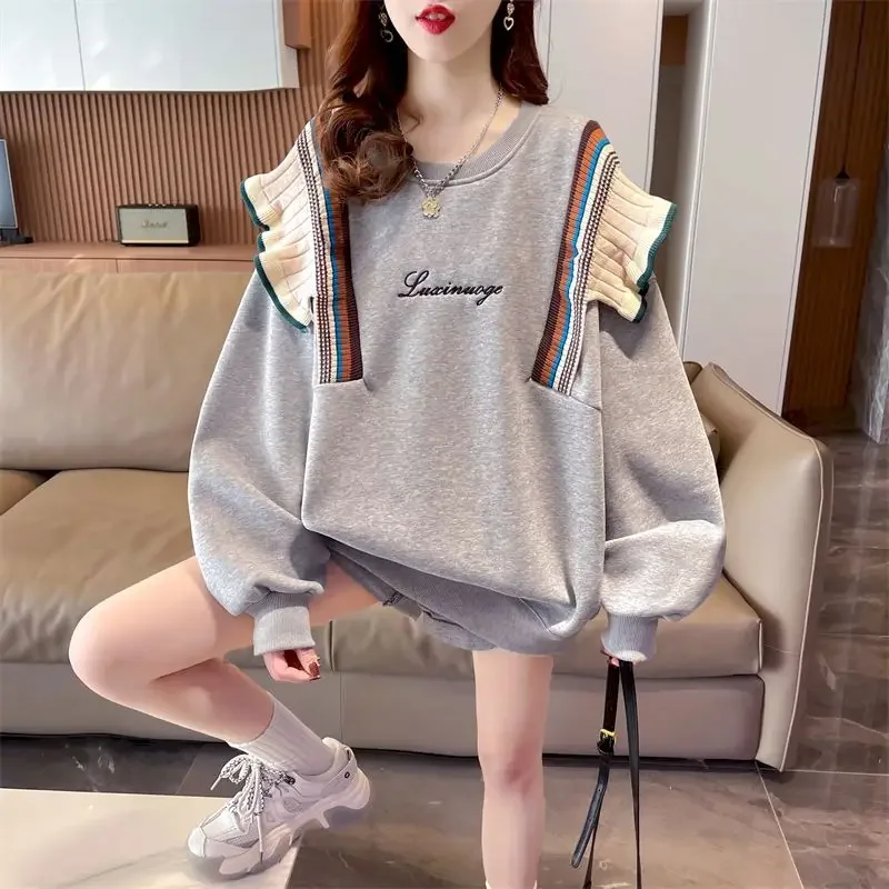 

Fashion Ruffled Pullovers Women Chic Design Sense Long-sleeved Top Spring Autumn Trend Thin Pullover Casual Loose Sweatshirt Y2k
