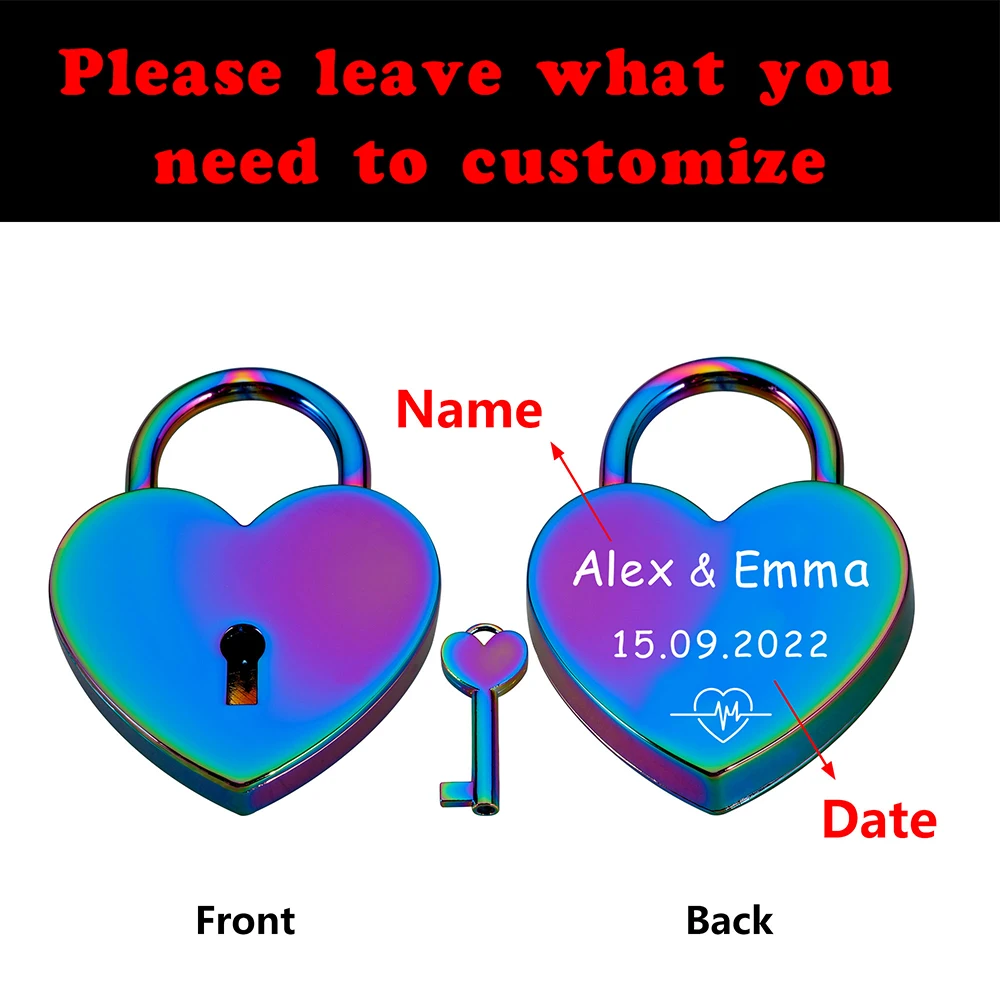 Personalized Rainbow Padlock Engraved Couple Love Lock Valentine's Day Gift for Him Her Boyfriend Wedding Anniversary Heart Lock