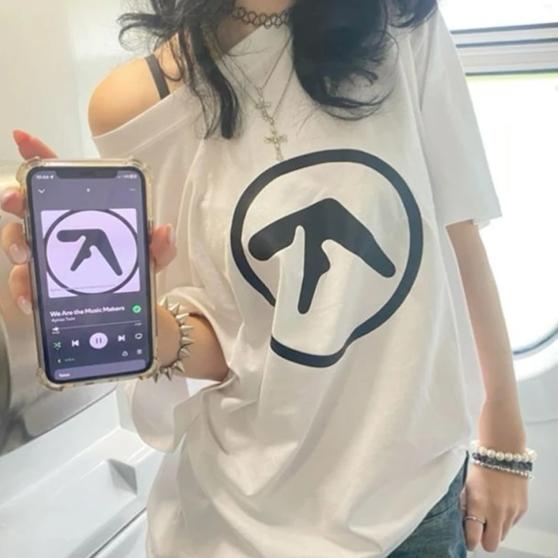 Men T-Shirt Aphex Twin 100% Cotton Harajuku Short Sleeve Summer Tops Tees Print Oversized Fashion Y2k Streetwear Unisex Clothing