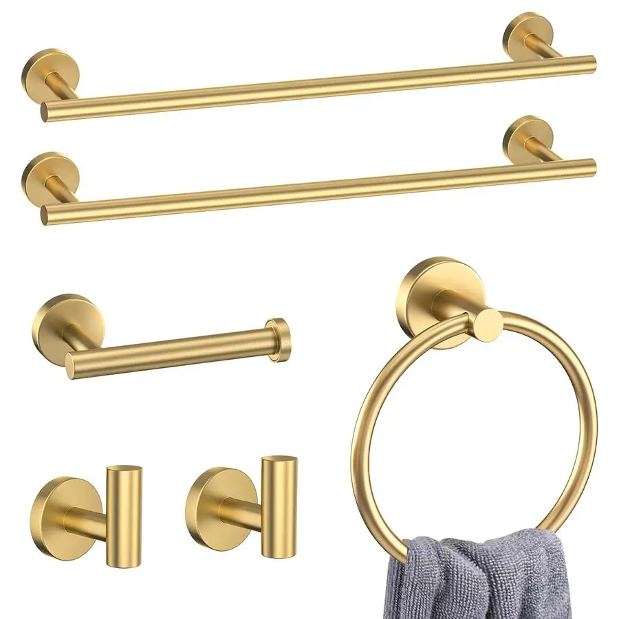 

Gold 6 Pieces Bathroom Hardware Accessories Set Gold Towel Bar Set,Modern Towel Holder Set for Bathroom,Stainless Steel Towel Ra