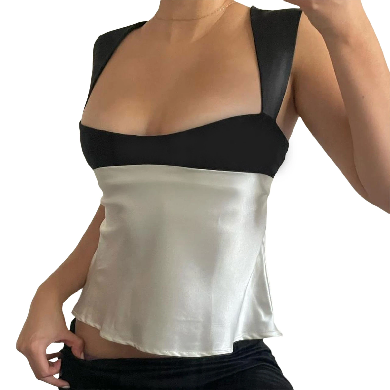 

Y2K Women Sexy Low Cut Splicing Tank Top Contrast Color Sleeveless Backless Camisole Bustier Summer Going Out Tops