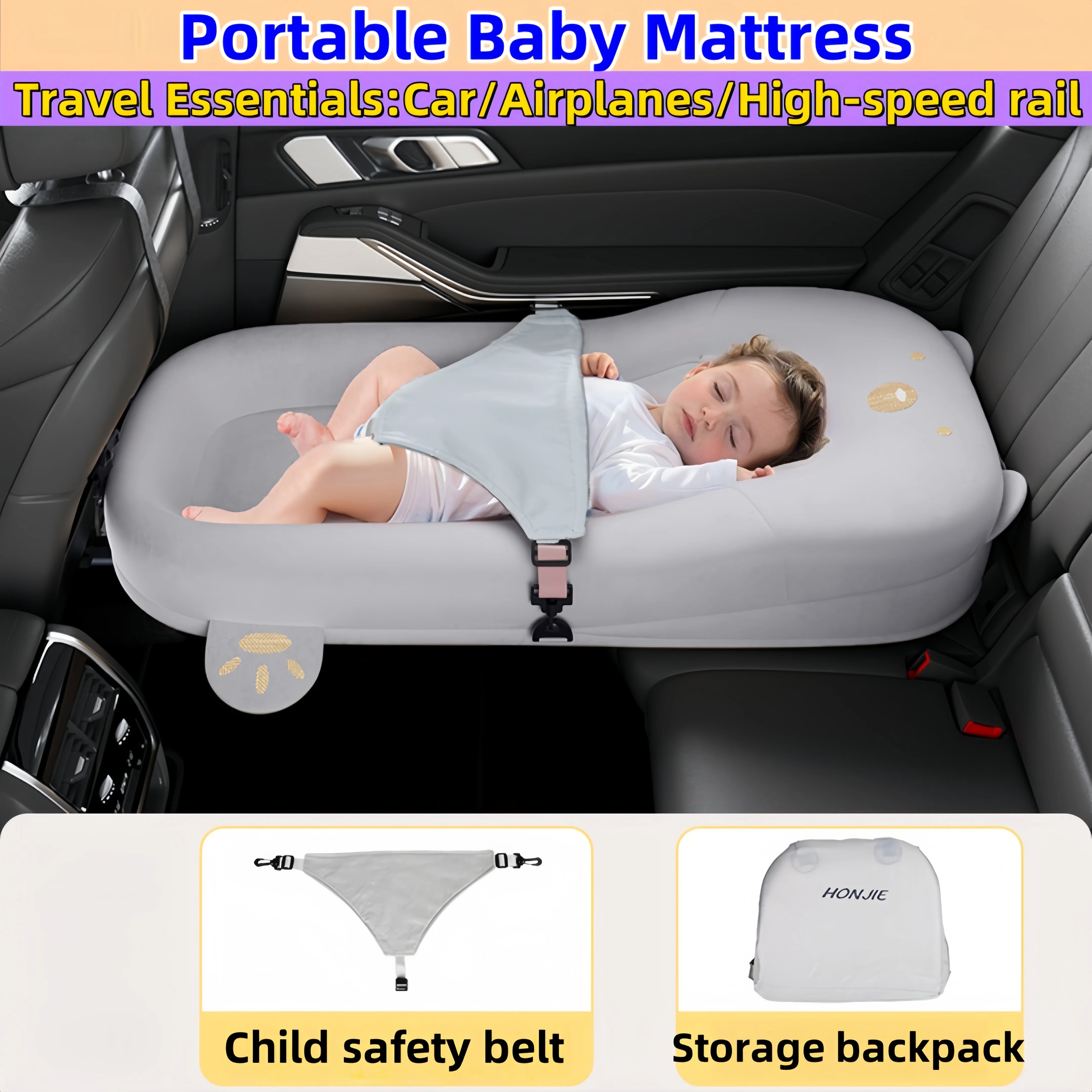 

Baby Travel Mattress For Travel Car Road Trip Portable Mattress Non-inflatable Airplane Bed Toddler Baby Child Air Bed Seat