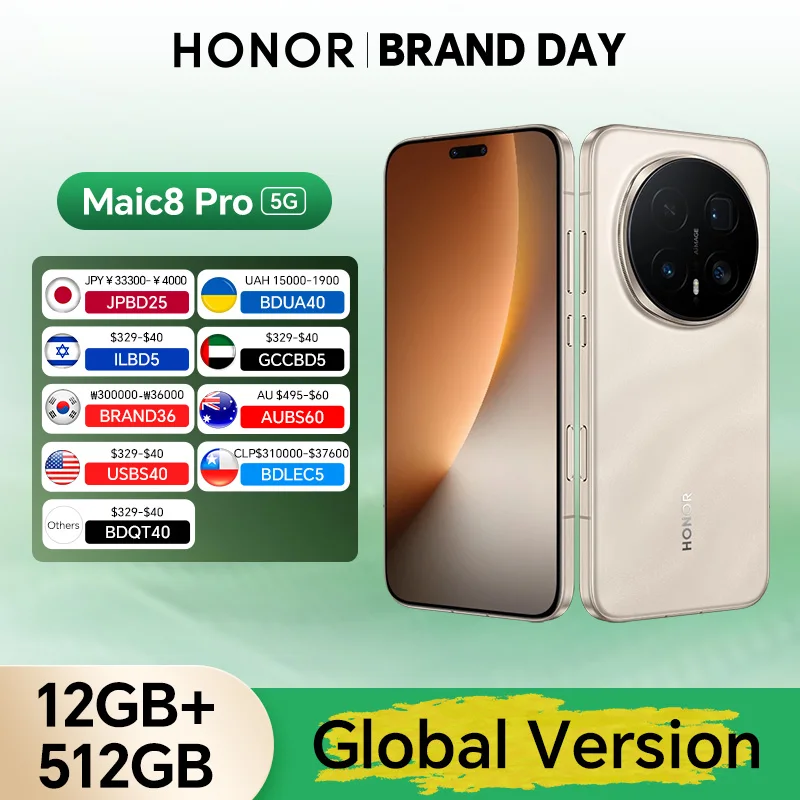 Глобальная версия HONOR Magic8 Pro 5G 12 ГБ+512 ГБ, 6.71'' OLED-дисплей 120 Гц, камеры 200 МП, 7100 мАч, 100 Вт SuperCharge