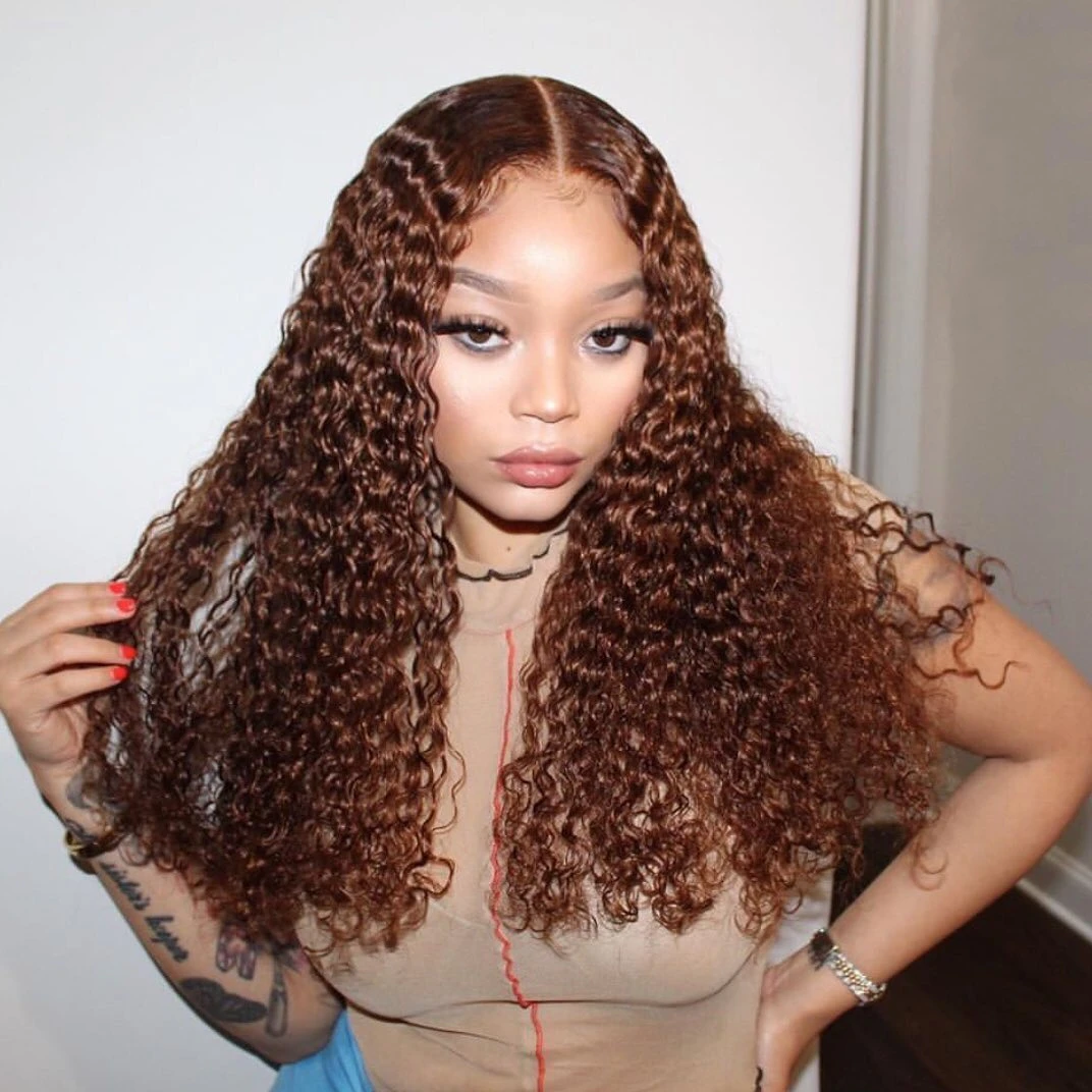 

Шоколадно-коричневый 13x6 HD Кружевной фронтальный парик 13x4 Вьющиеся глубокие волны человеческих волос Волна воды Бразильский парик для женщин 4x4 Бразильские волосы