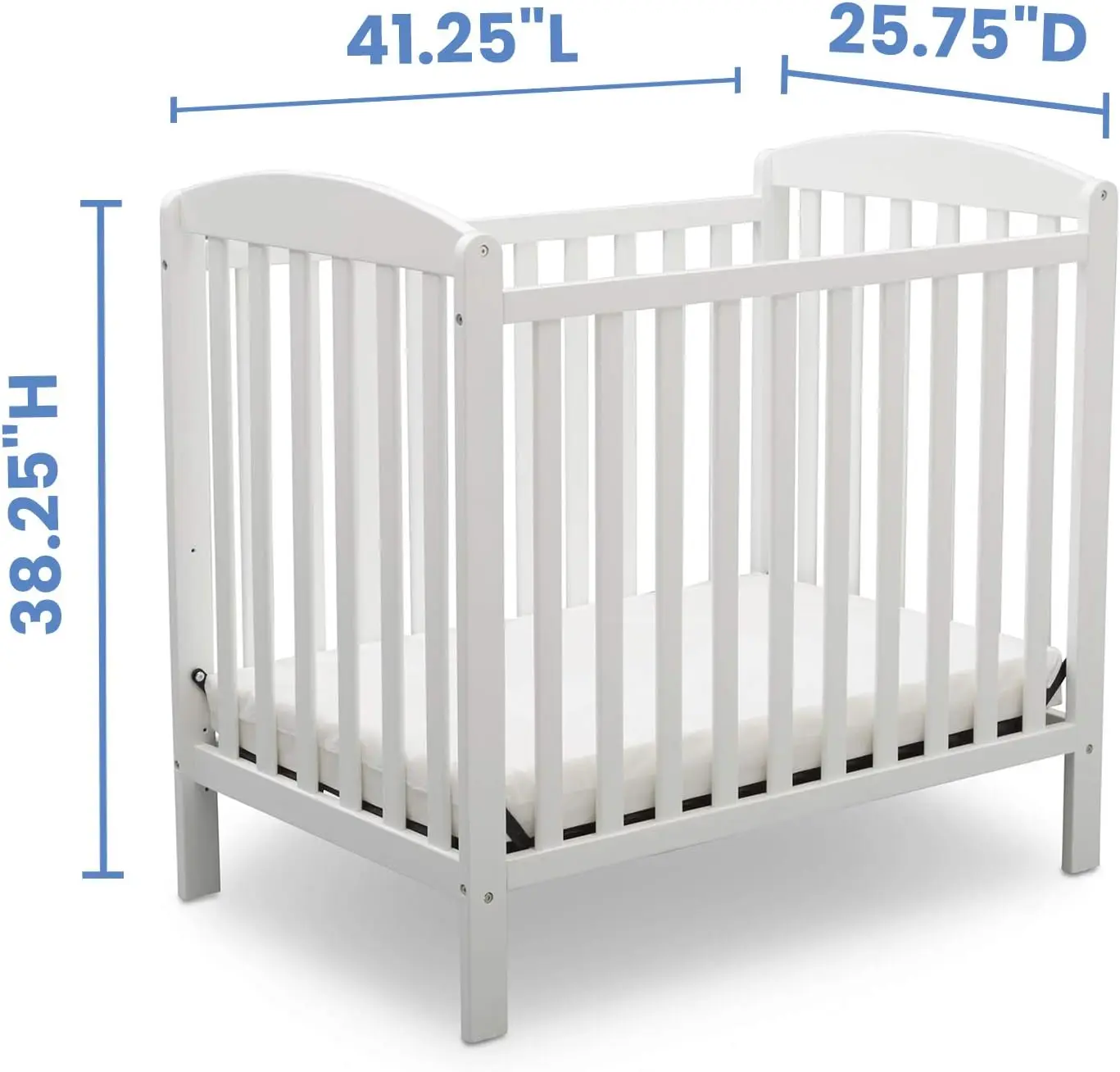 Convertible Kinder-Babybett Emery Mini mit 2,75-Zoll-Matratze, Bianca White