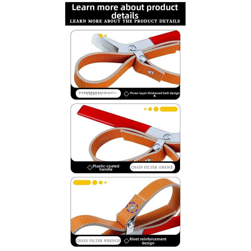 

Ключ для ременных фильтров, усиленный, с 3-слойной утолщенной цепью, для снятия масляных фильтров, инструмент для обслуживания автомобилей