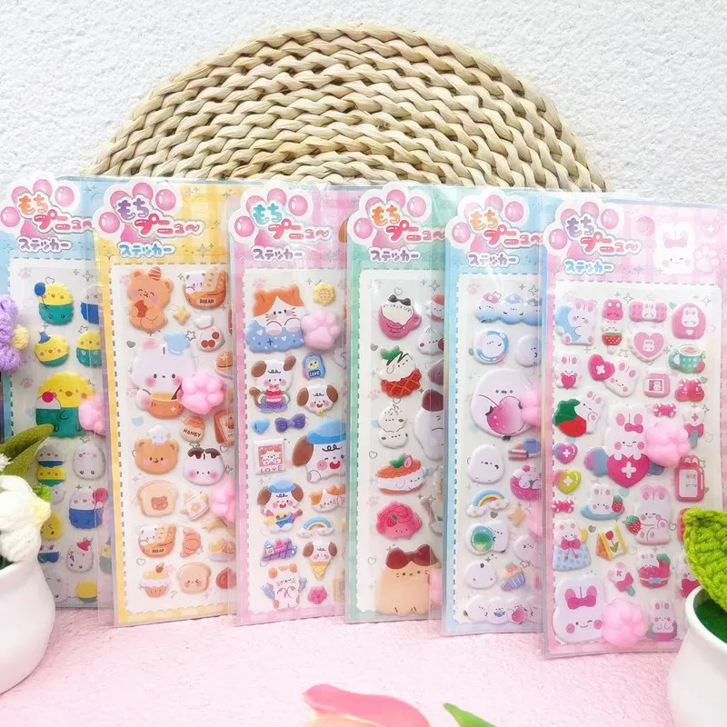 Cartoon Soft Cute  Rabbit Animal Panda 3D Pinching Relaxing Stickers Cute DIY Mobile Book Decoration Stickers Festival Gift