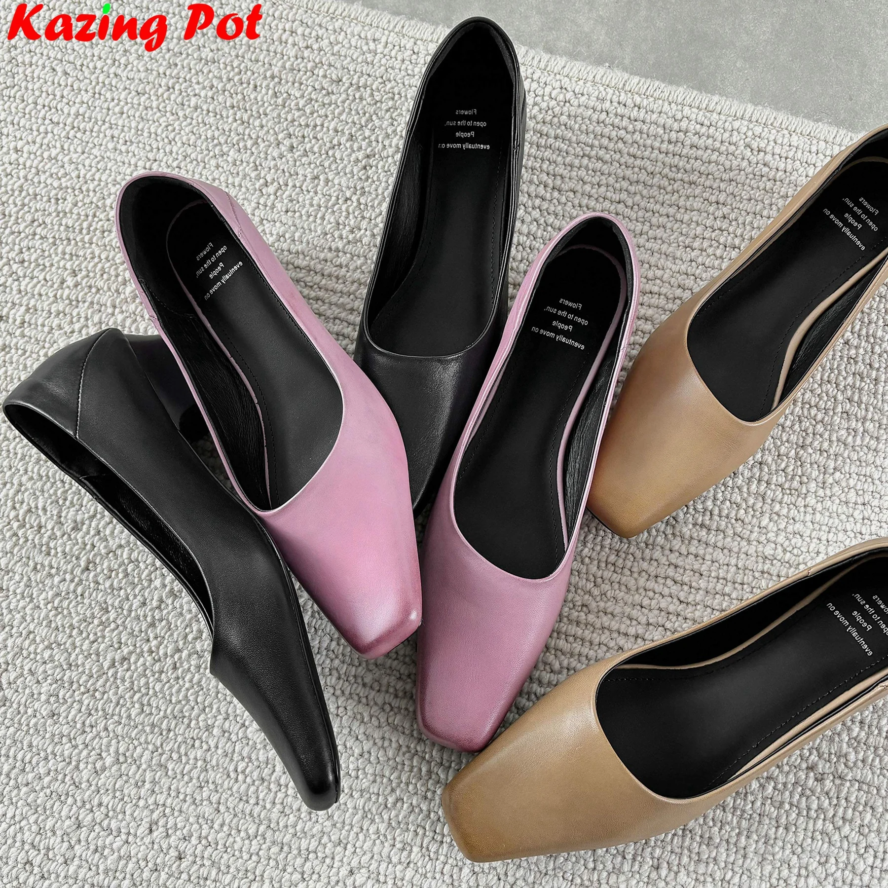 

Krazing Pot 2026 Cow Leather Square Toe Slip On Autumn Shoes Retro Med Heels Shallow Dating Brand Office Lady Luxury Women Pumps