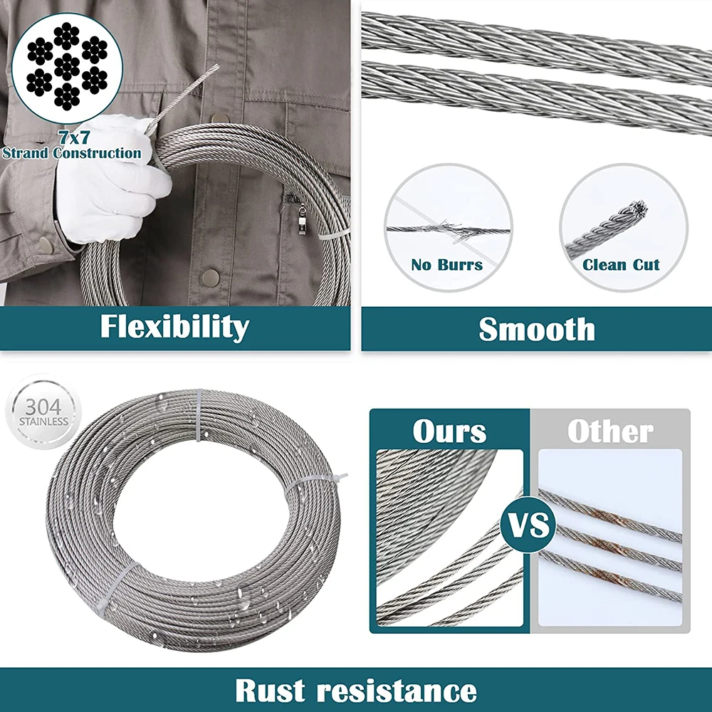 100M 3mm średnica 7x7 304 konstrukcyjna lina ze stali nierdzewnej Alambre wędkarskie akcesoria do podnoszenia poręcz kablowa liny