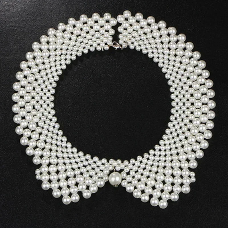 

Women Summer Black White Fashion Simple Pearl Beaded Lace Trim Collar Ribbons Wedding Jewelry for Clothes Dress Accessories