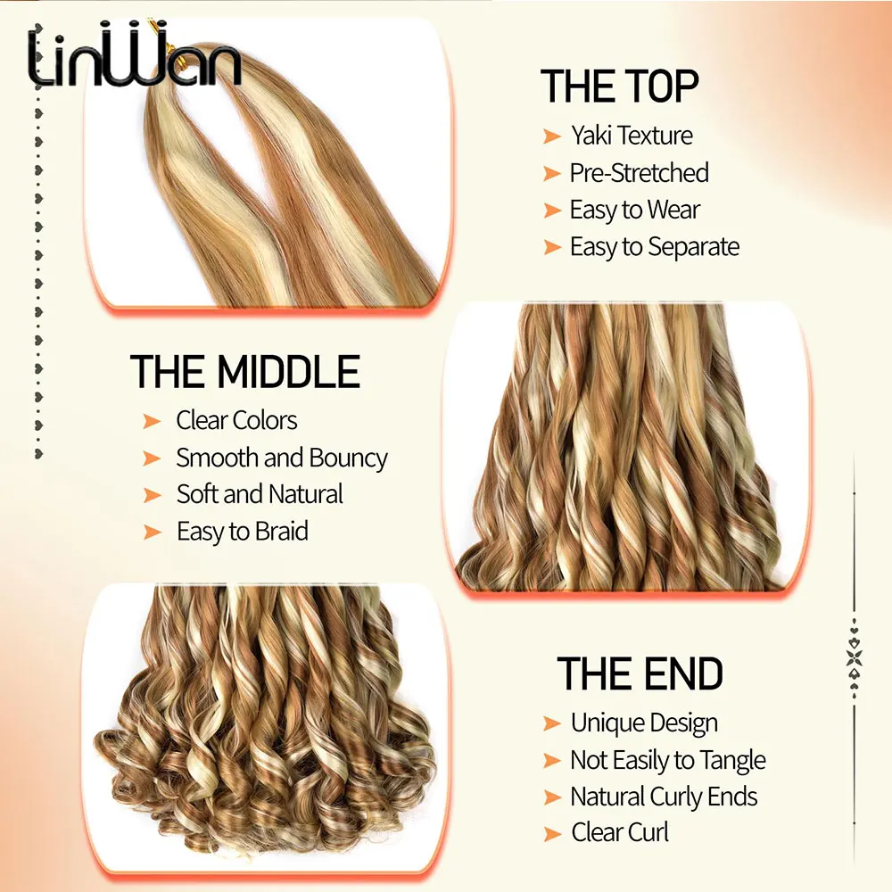 22 بوصة الاصطناعية موجة فضفاضة الكروشيه الشعر الفرنسية مجعد تجديل وصلات شعر قبل امتدت مجعد الكروشيه الشعر للنساء السود #4