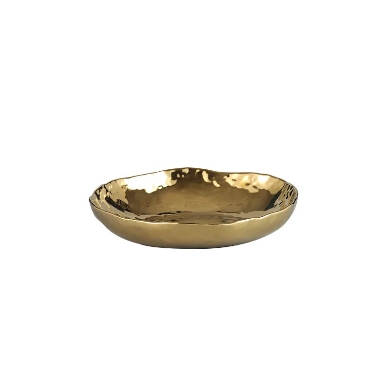 Creative gold and silver electroplated ceramic dried fruit plate, light luxury household living room nut snack plate