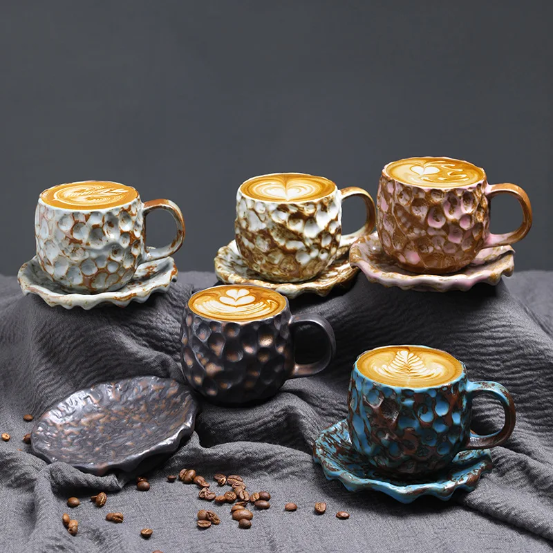 Grobe Keramik, Kaffeetassen und Teller, kreative Retro-handgemachte Latte Latte Latte Art Tassen, Keramik-Wassertassen, Trinkutensilien