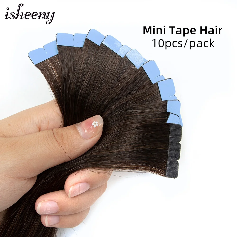 isheeny Mini Tape in Human Hair 12-24 inches Seamless PU Skin Weft Tape Hair 10pcs/pack Flower Tape Extensions