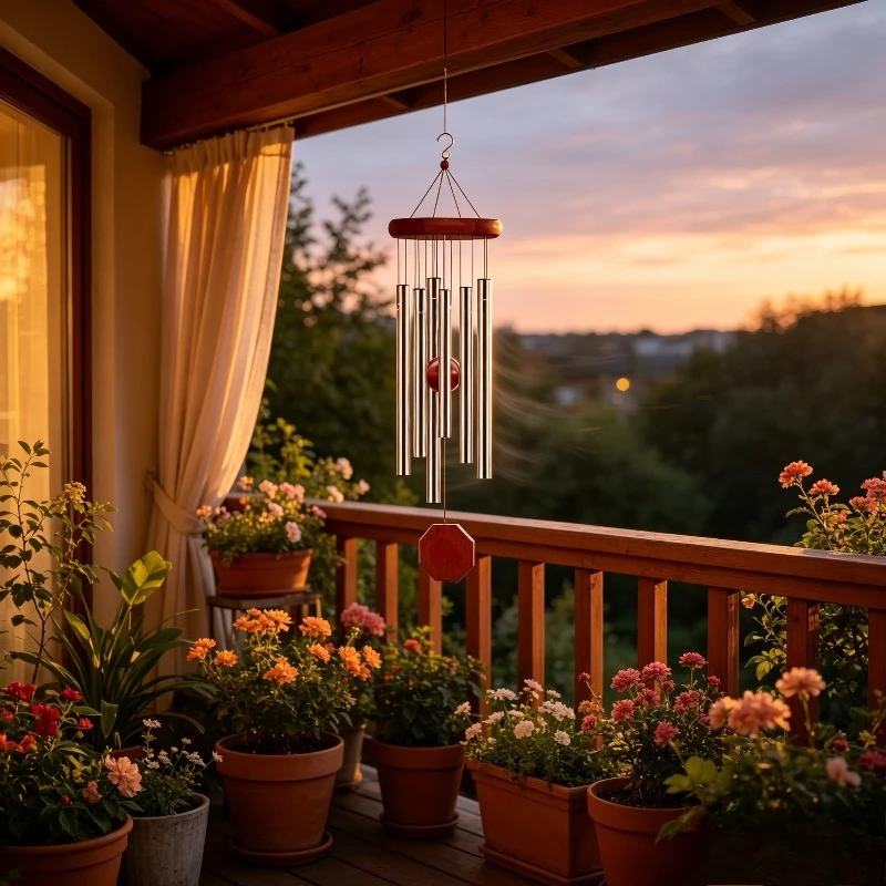Auspicious 6-Tube Red Solid Wood Wind Chime Metal Tube Promotion Step By Step Blessing Wind Bell Indoor Outdoor Hanging Decor