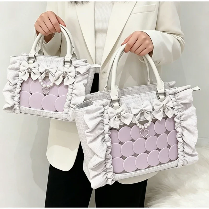 Y2K japanische Ita-Tasche, transparente Tragetasche mit Rüschenbesatz, süße Harajuku-Handtasche zur Präsentation von Abzeichen, Pendler-Umhängetasche mit großem Fassungsvermögen – Detail 9