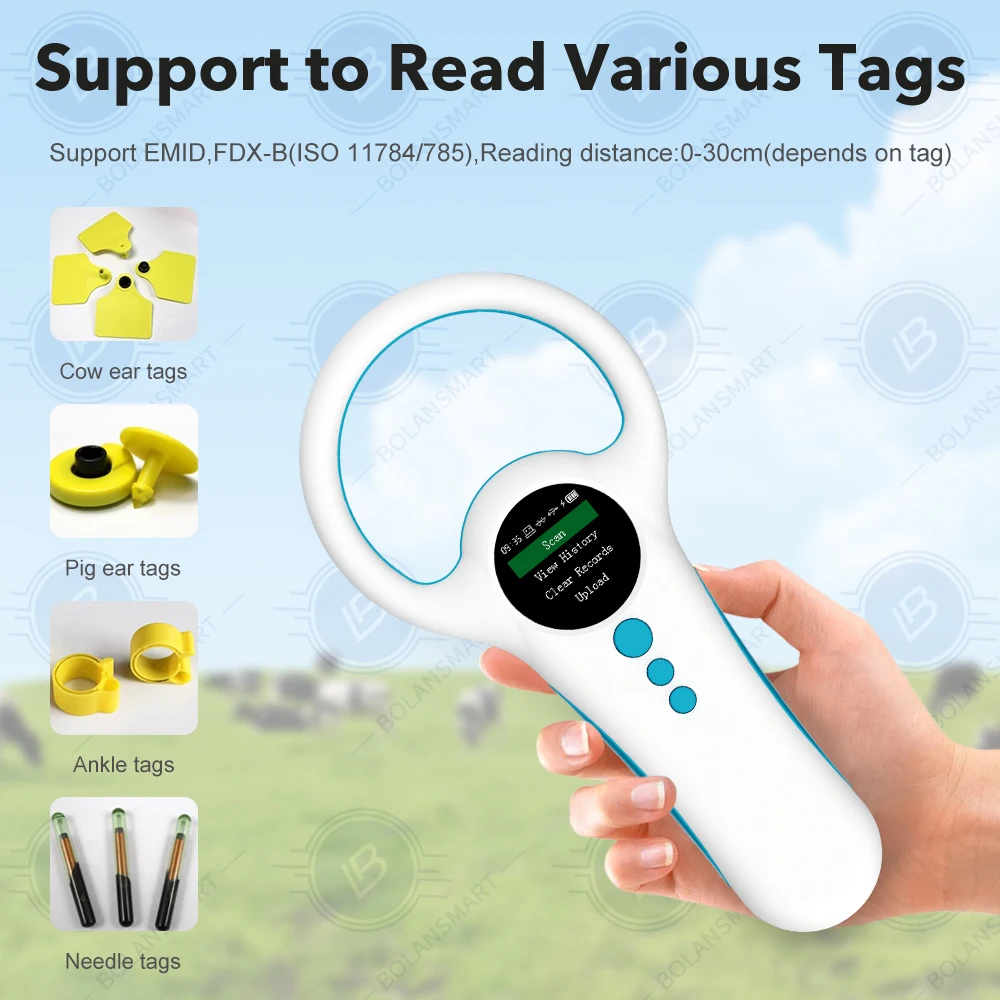 Bluetooth Animal Chip Reader, Dupla Frequência, 500 Armazenamento de Dados, Tela Colorida, Animais de estimação, Long Life Battery, 134.2, 125KHz