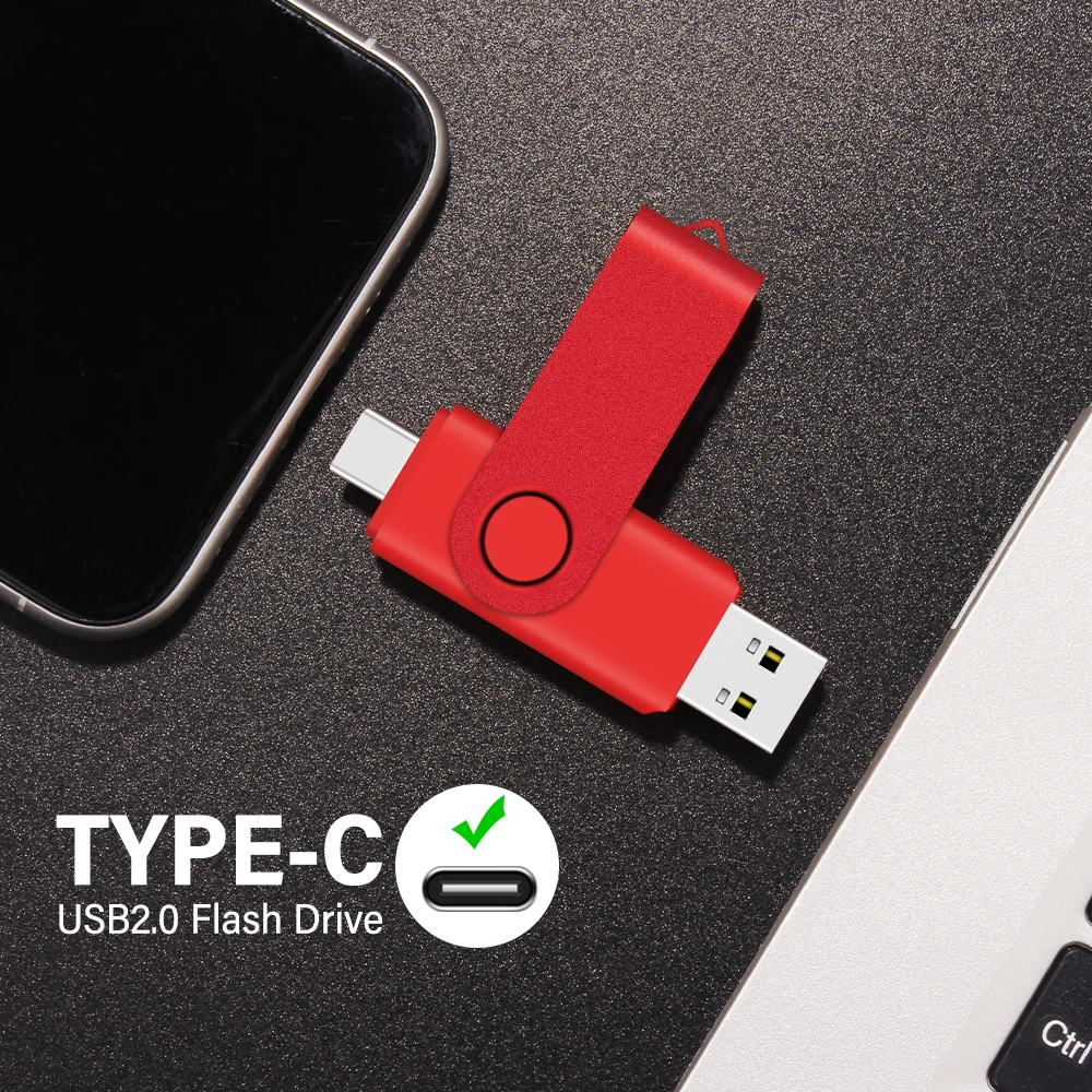 TYPE-C USB Flash Drive 128GB 2 in 1 Red Memory Stick 32GB Rotatable Pen Drive 64GB Pendrive for Mobile Phone 16GB U Disk 8GB