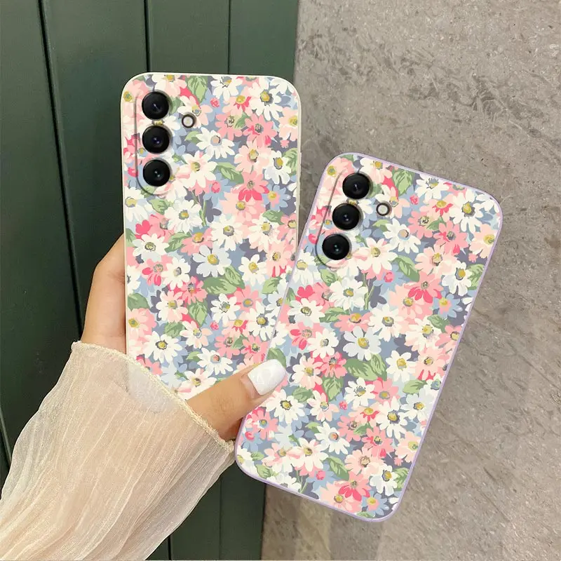 S24 Canvas Flower Silicone Phone Case For Samsung S24 S24Plus S24Ultra S23FE S23Plus S23 S22 S22Ultra S21FE S21 S20 S10 Cover