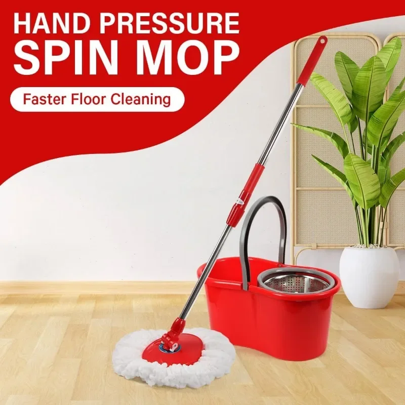 Spin Mop and Bucket with Wringer Set, 360° Spinning Mop and Bucket System with Double Cotton Tip Replacement Heads