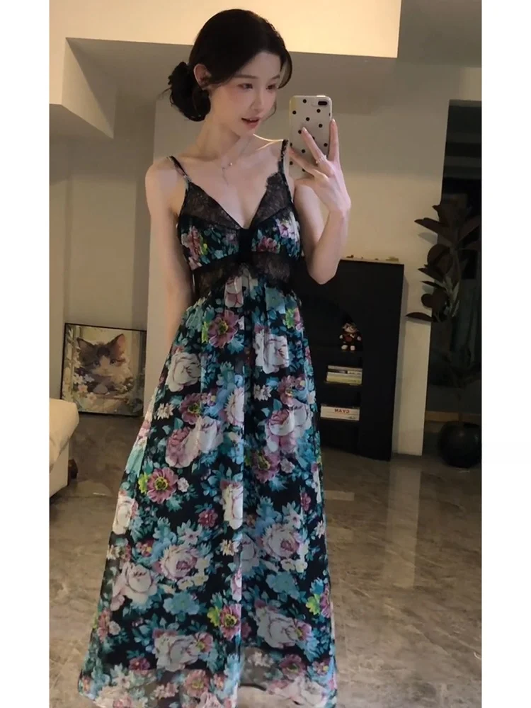 

Uomosi STAZF7 plus Size Lace Splice Strapless Backless Floral Long Dress Women Summer Vacation City Commute Date Party Evenin...