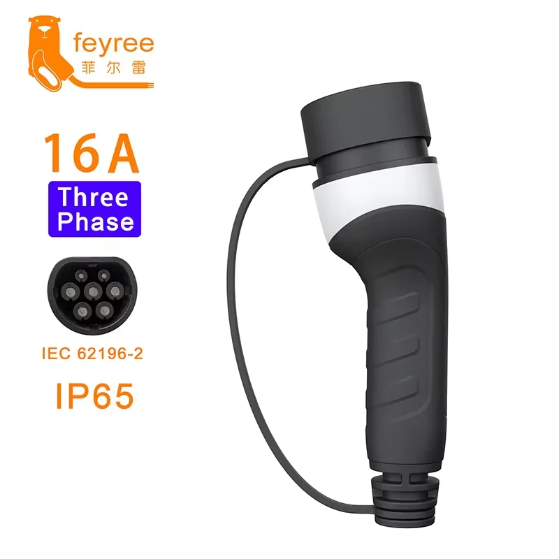 Feyree EV Charger Type2 Plug Adapter 16A 32A Female Car Side IEC62196-2 Convertor 1 Phase 3 Phase for Electric Vehicle Car