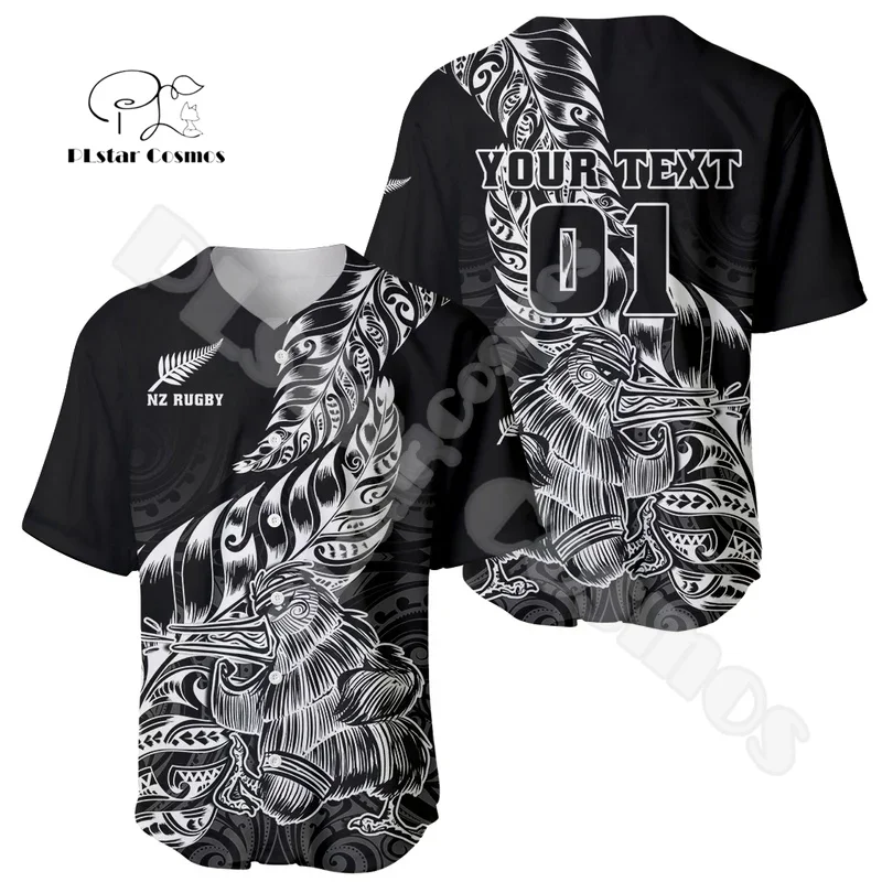 Custom ชื่อนิวซีแลนด์ Aotearoa Maori Rugby Tattoo Vintage 3DPrint ฤดูร้อนเบสบอลเสื้อ Jersey Casual Unisex แขนสั้น X2