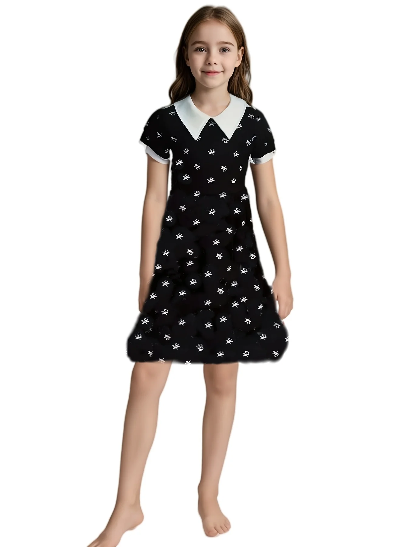 Girls Softest Wednesday Dress Black Floral Printing Style For Carvinal Everyday Playing Holiday Trip Birthday Costume