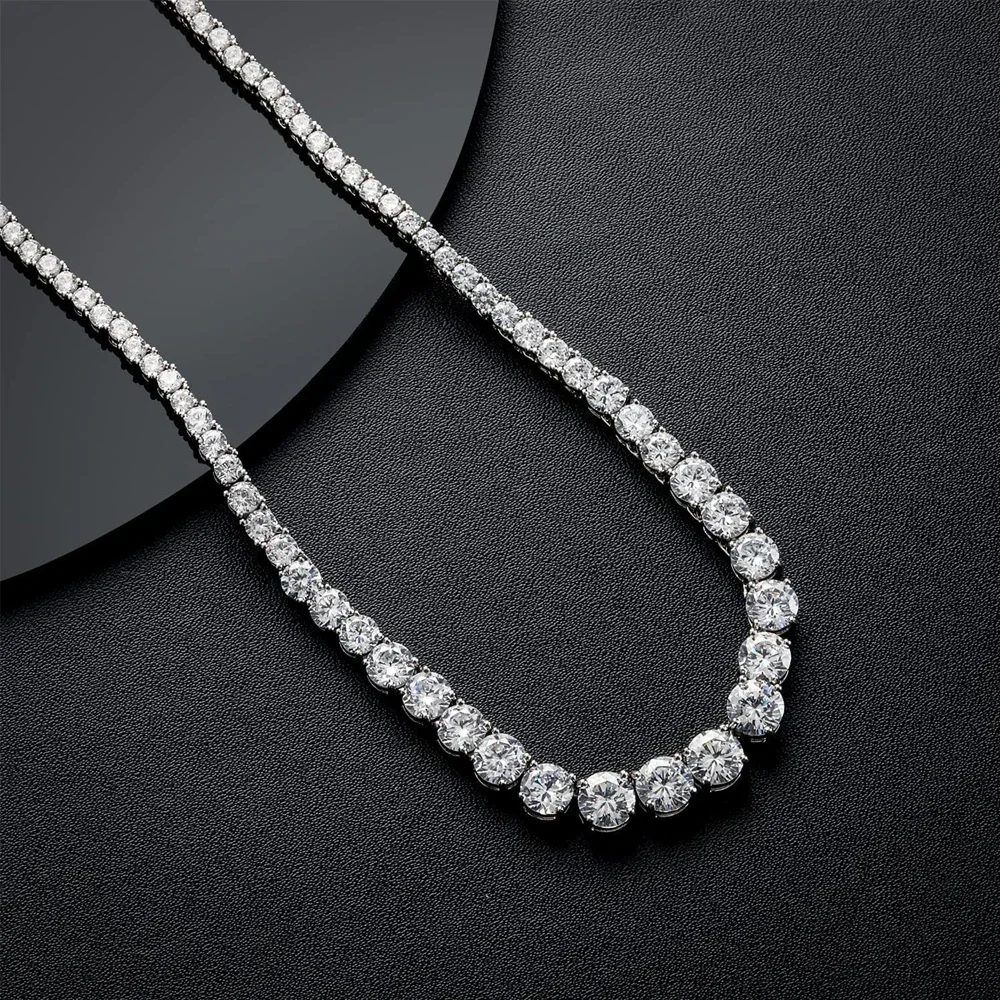 3-5mm Gradual Moissanite Tennis Necklace for Women Original Certified 925 Sterling Silver Sparkly Diamond Choker Wedding Jewelry