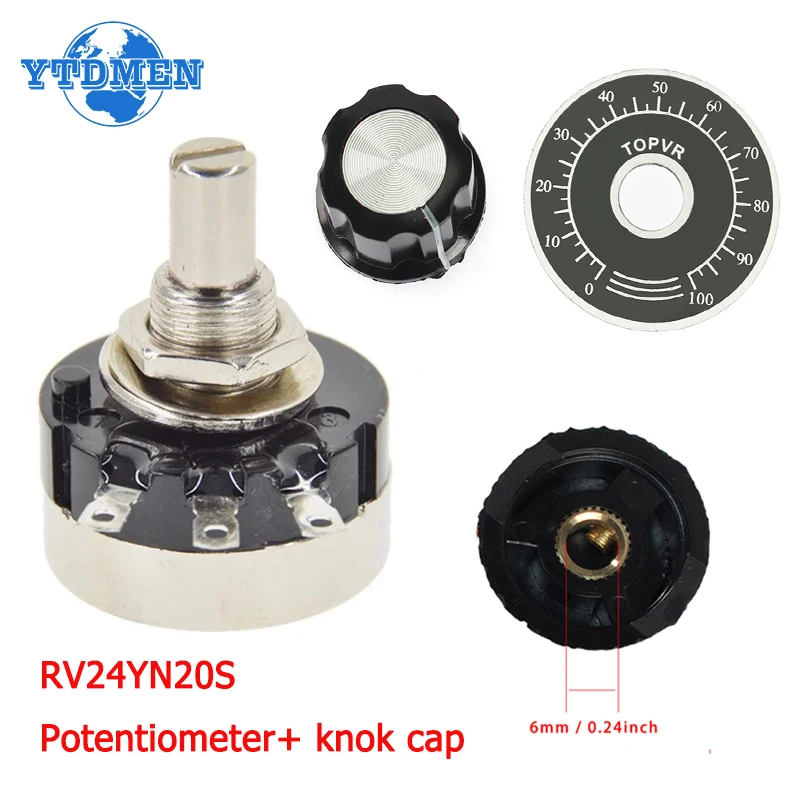 1set RV24YN20S Potentiometer 5K 500K B502 B504 5K 10K + MF-A03 Knob 6mm with Scale Plate Potentiometers Knob Kit