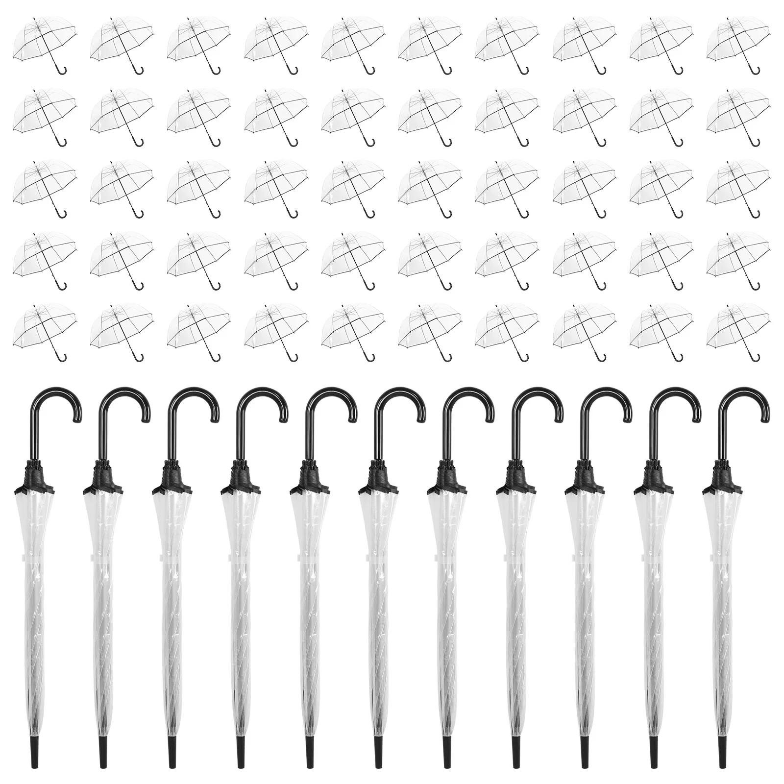 

60pcs Auto Open Clear Dome Umbrella High-Visibility 8 Ribs Auto Open Stick Umbrella for Weddings Graduation and Outdoor Events