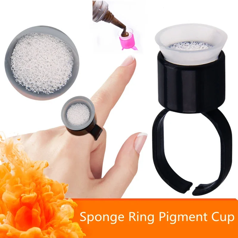 50/100pcs Tattoo Ink Ring Cups Glue Cap With Sponge Microblading Pigment Cup Tattoo Tool Holder Permanent Makeup Accessories