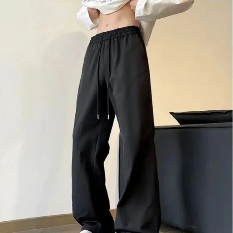 

Trendy curved basic pants with oblique cut thin design for summer casual men and women, loose and slimming straight leg pants