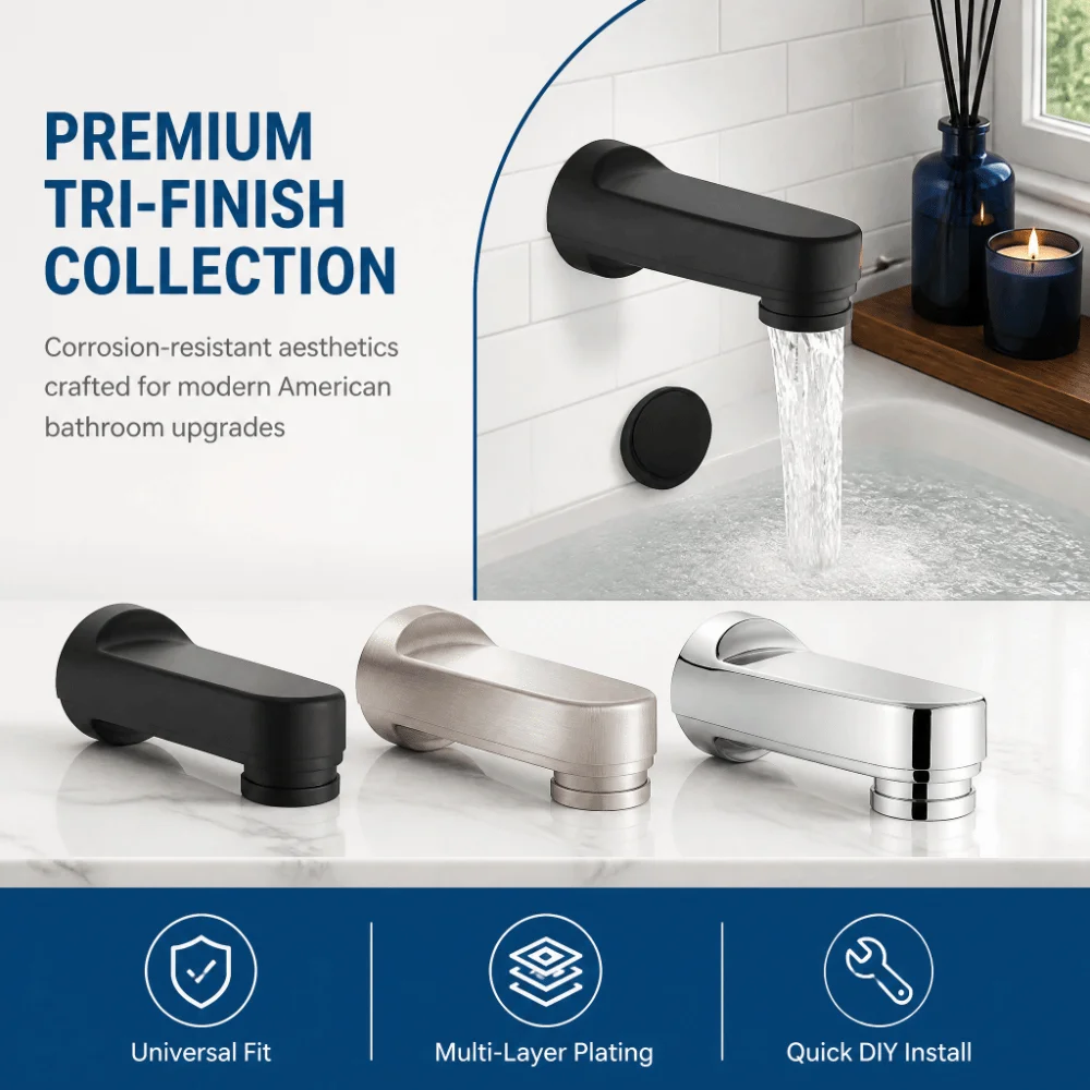 5‑1/4 Inch Bathtub Spout Solid Metal Rust‑Proof Metal Bathtub Spout Simple To Install Pull‑Down Style