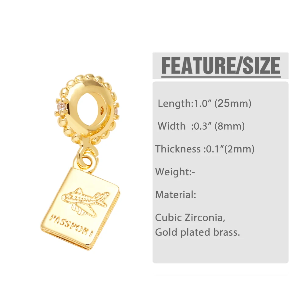 OCESRIO White Crystal FE Passport Pendant for Necklaces Copper Gold Plated Elephant Wings Jewelry Making Component pdtb730