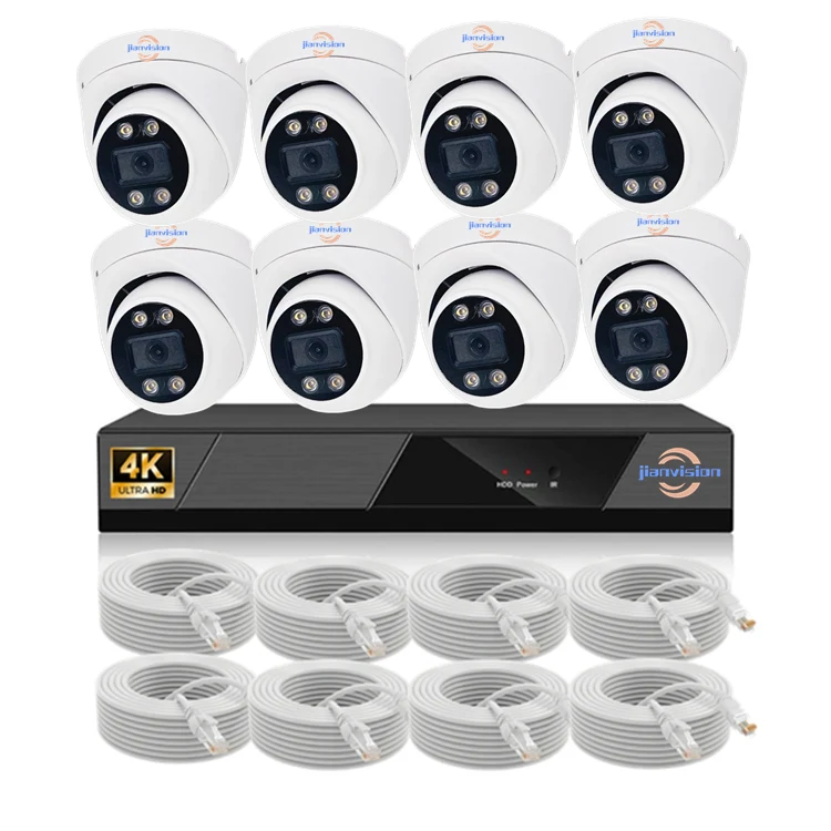 

Jianvision 4K High Quality Metal Dome Full Color Night Vision Video and Audio Recording 8ch Cctv 8mp Camera Nvr System