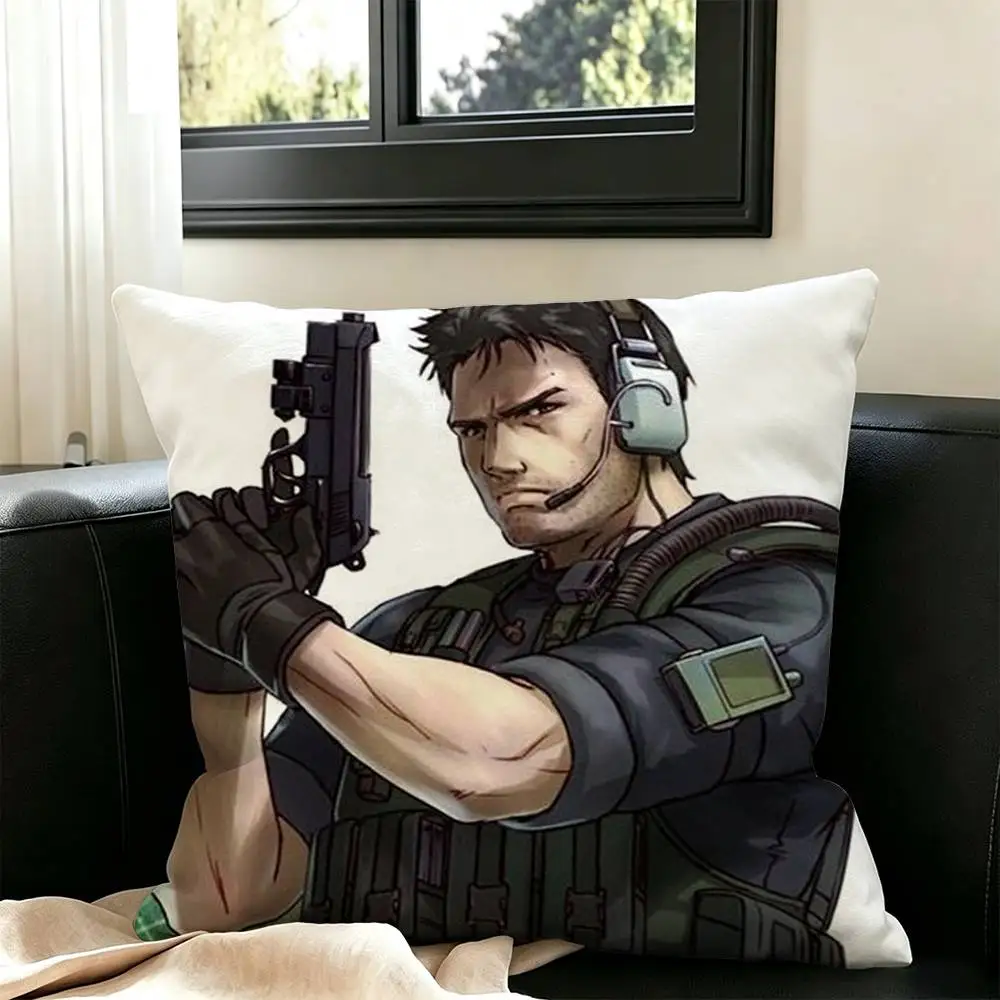 Chris Redfield Resident Evil   Square Double-Sided printed Pillow Case Bedroom Bedside Pillow Sofa Cushion Cover