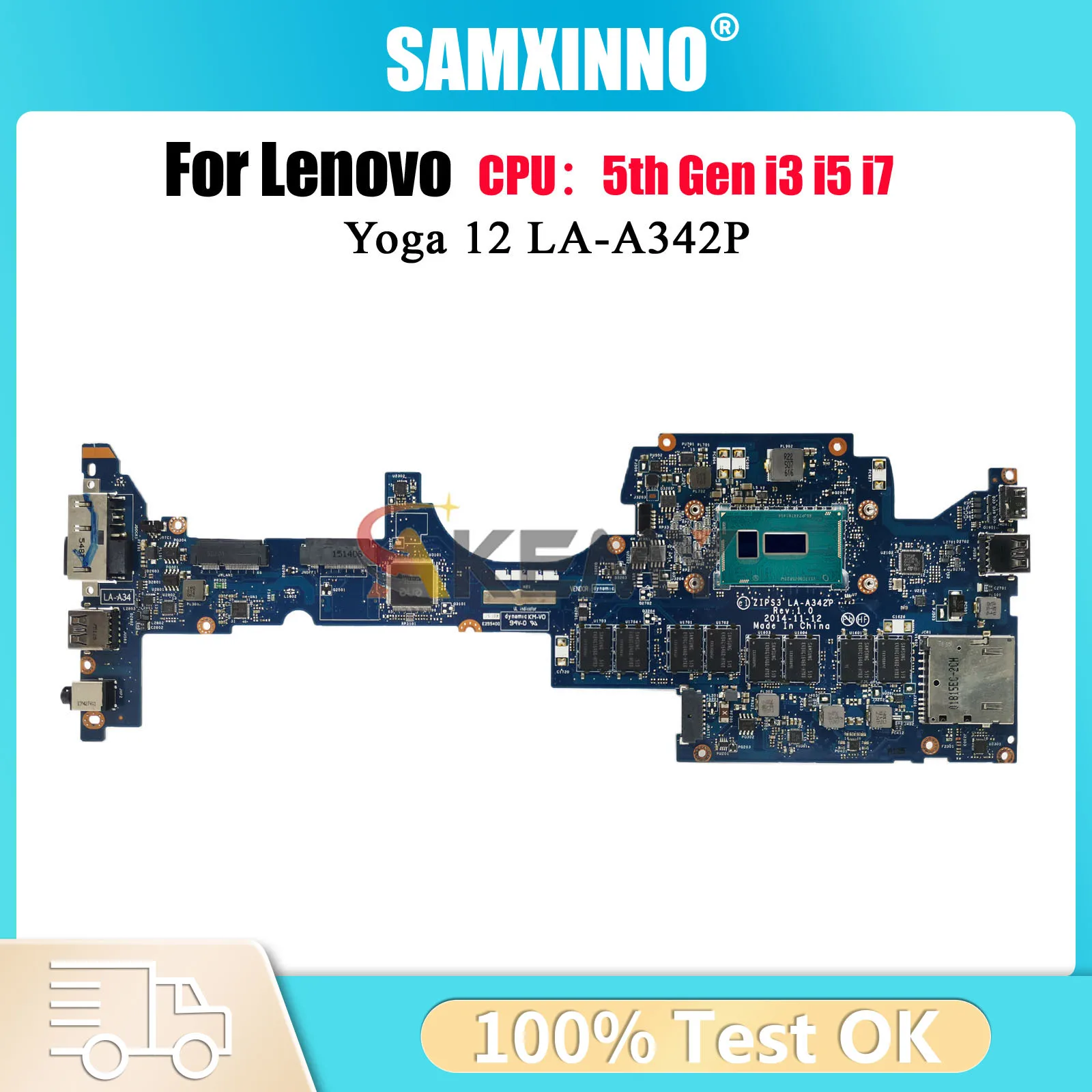 

For Lenovo Yoga 12 Laptop Motherboard LA-A342P with i3 i5 i7 5th Gen 4GB 8GB RAM 100% Fully Tested