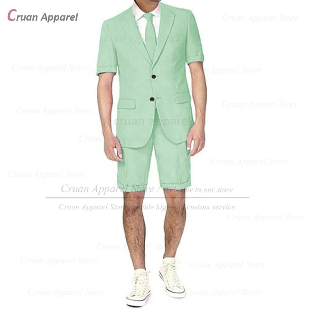 

Summer Casual Suit Sets For Men Evening Dinner Tailor-made Elegant Short Sleeves Blazer Shorts Homecoming Male Classic Outfits