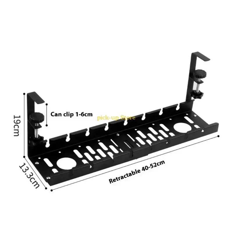 Q5WA توسيع نطاق تحت صينية تخزين كابل المكتب مع حبل المشبك يحمل شرائط الطاقة قابلة للتعديل 40 سم إلى 52 سم الطول